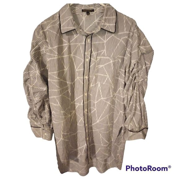 Alberto Makali Tops - Alberto Makali stripe button down with gathered sleeve and outside stich…